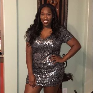Gunmetal Sequin Mini Dress